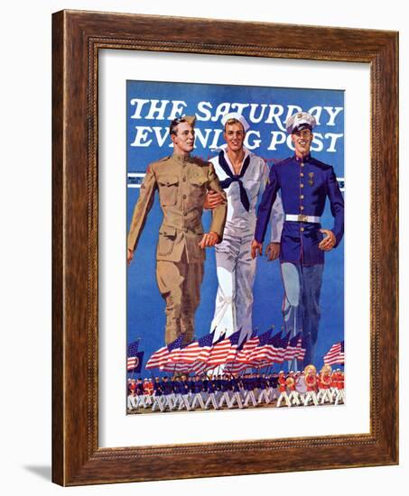 "Army, Navy and Marines," Saturday Evening Post Cover, November 13, 1937-John E. Sheridan-Framed Giclee Print