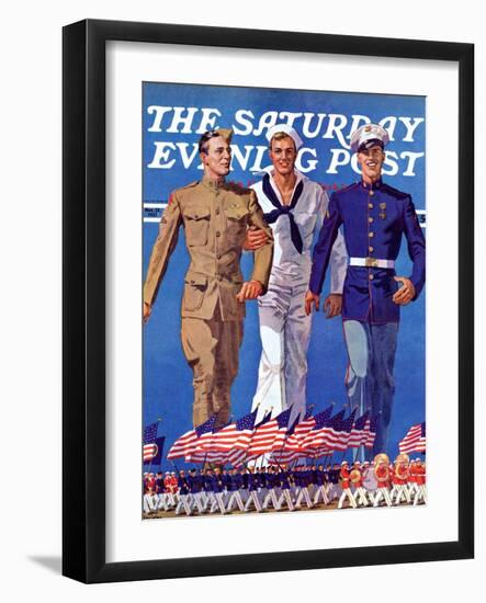 "Army, Navy and Marines," Saturday Evening Post Cover, November 13, 1937-John E. Sheridan-Framed Giclee Print