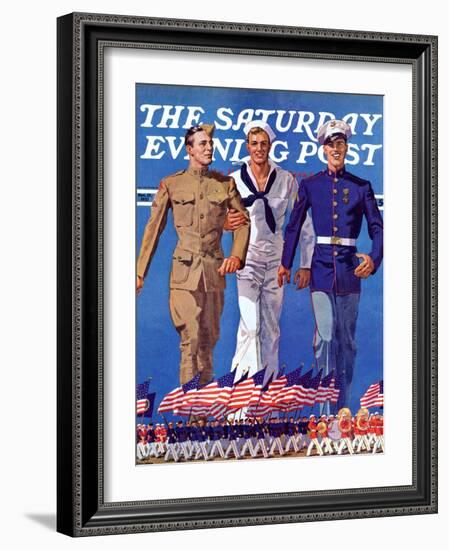 "Army, Navy and Marines," Saturday Evening Post Cover, November 13, 1937-John E. Sheridan-Framed Giclee Print