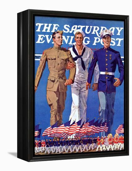 "Army, Navy and Marines," Saturday Evening Post Cover, November 13, 1937-John E. Sheridan-Framed Premier Image Canvas