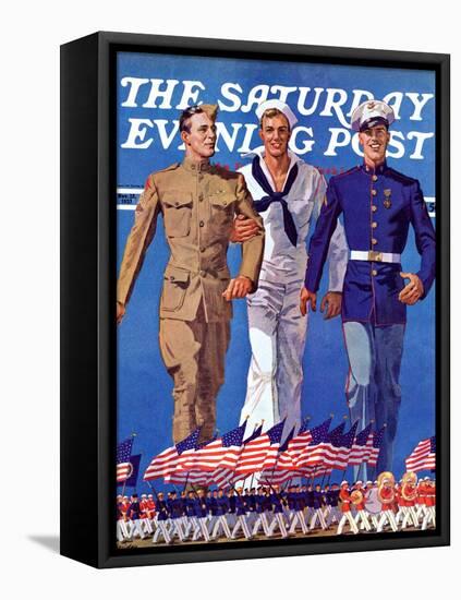 "Army, Navy and Marines," Saturday Evening Post Cover, November 13, 1937-John E. Sheridan-Framed Premier Image Canvas