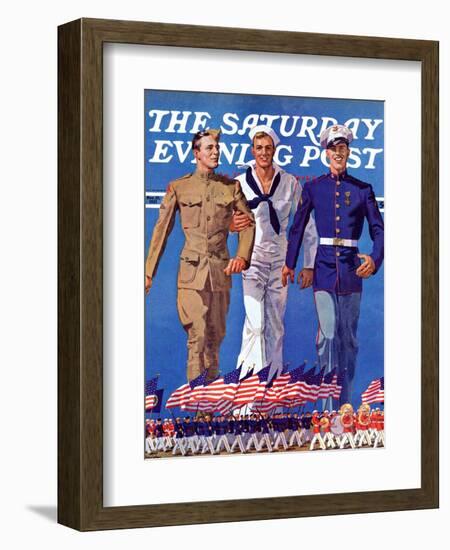 "Army, Navy and Marines," Saturday Evening Post Cover, November 13, 1937-John E. Sheridan-Framed Giclee Print