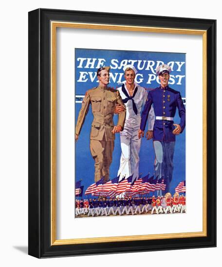 "Army, Navy and Marines," Saturday Evening Post Cover, November 13, 1937-John E. Sheridan-Framed Giclee Print