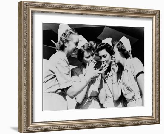 Army Nurses Lighting Up their Cigarettes in 1947-null-Framed Photo
