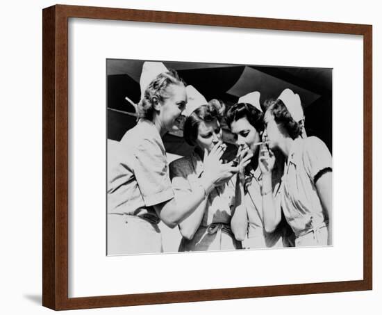 Army Nurses Lighting Up their Cigarettes in 1947-null-Framed Photo