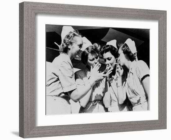 Army Nurses Lighting Up their Cigarettes in 1947-null-Framed Photo