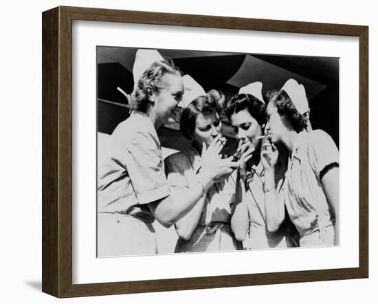 Army Nurses Lighting Up their Cigarettes in 1947-null-Framed Photo