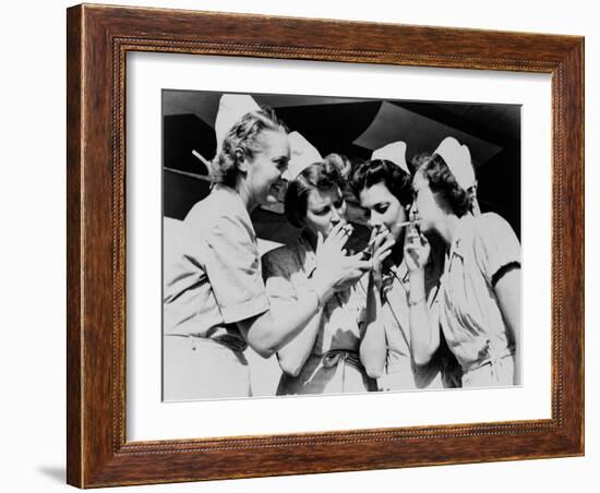 Army Nurses Lighting Up their Cigarettes in 1947-null-Framed Photo