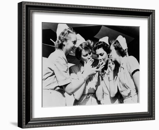 Army Nurses Lighting Up their Cigarettes in 1947-null-Framed Photo