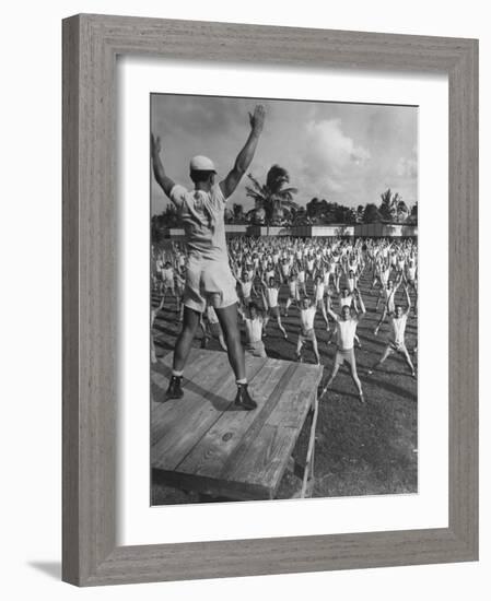 Army Recruits Doing Calisthenics-Myron Davis-Framed Photographic Print