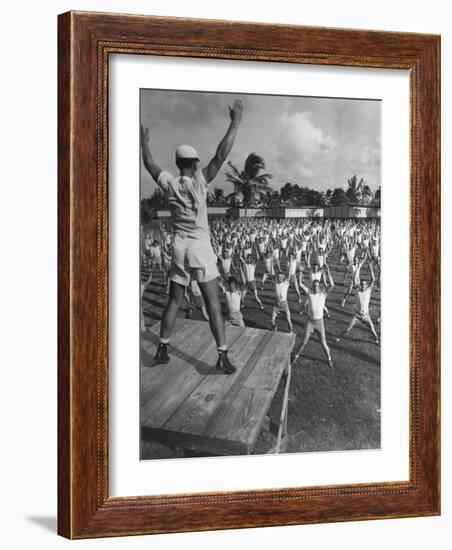 Army Recruits Doing Calisthenics-Myron Davis-Framed Photographic Print
