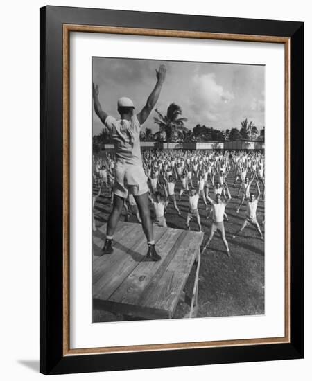 Army Recruits Doing Calisthenics-Myron Davis-Framed Photographic Print