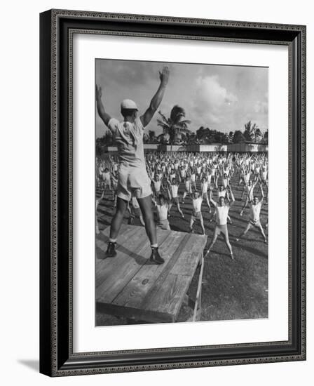 Army Recruits Doing Calisthenics-Myron Davis-Framed Photographic Print