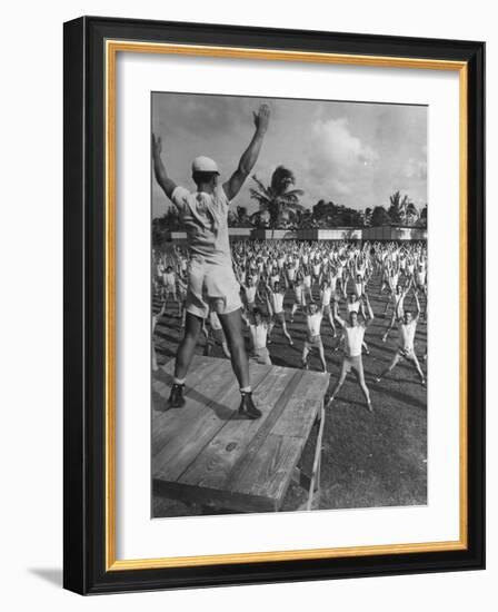 Army Recruits Doing Calisthenics-Myron Davis-Framed Photographic Print