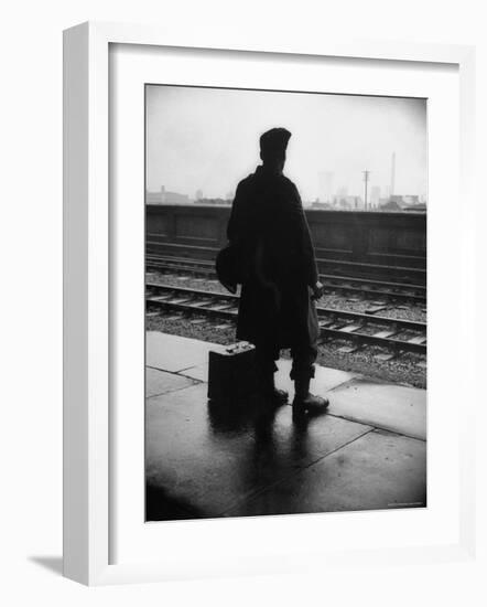 Army Sergeant Visiting Home on Leave Waiting at the Railway Station-Bob Landry-Framed Photographic Print