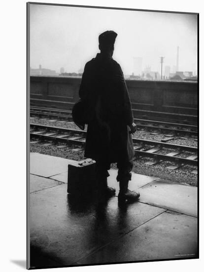 Army Sergeant Visiting Home on Leave Waiting at the Railway Station-Bob Landry-Mounted Photographic Print