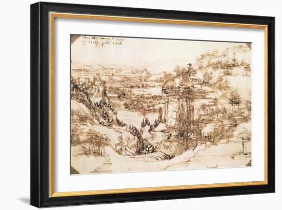 Arno Landscape, 5th August, 1473-Leonardo da Vinci-Framed Premium Giclee Print