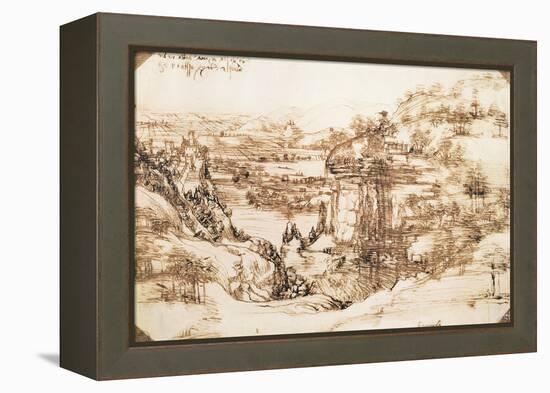 Arno Landscape, 5th August, 1473-Leonardo da Vinci-Framed Premier Image Canvas