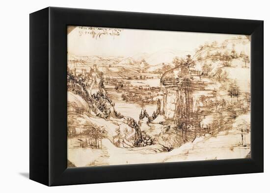 Arno Landscape, 5th August, 1473-Leonardo da Vinci-Framed Premier Image Canvas