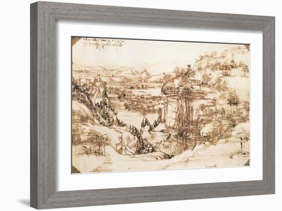 Arno Landscape, 5th August, 1473-Leonardo da Vinci-Framed Giclee Print