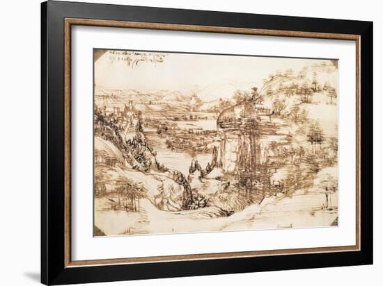 Arno Landscape, 5th August, 1473-Leonardo da Vinci-Framed Giclee Print