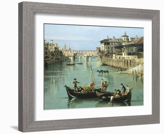 Arno River and Ponte Vecchio in Florence, 1742-Bernardo Bellotto-Framed Giclee Print