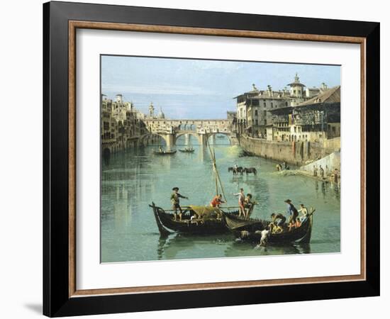 Arno River and Ponte Vecchio in Florence, 1742-Bernardo Bellotto-Framed Giclee Print