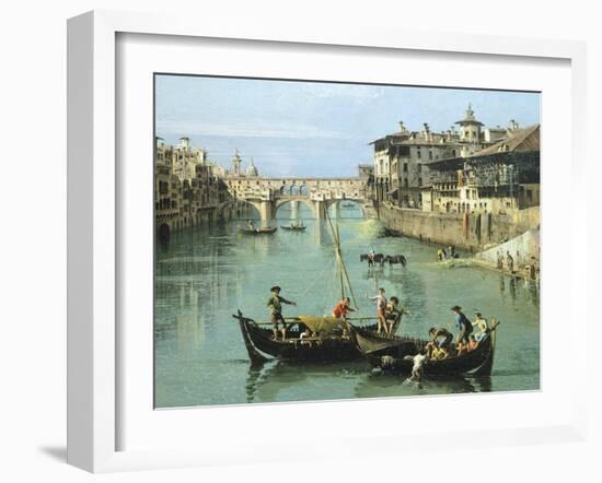 Arno River and Ponte Vecchio in Florence, 1742-Bernardo Bellotto-Framed Giclee Print