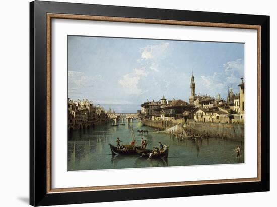 Arno River and Ponte Vecchio in Florence, 1742-Bernardo Bellotto-Framed Giclee Print