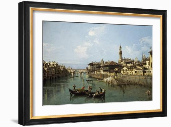 Arno River and Ponte Vecchio in Florence, 1742-Bernardo Bellotto-Framed Giclee Print