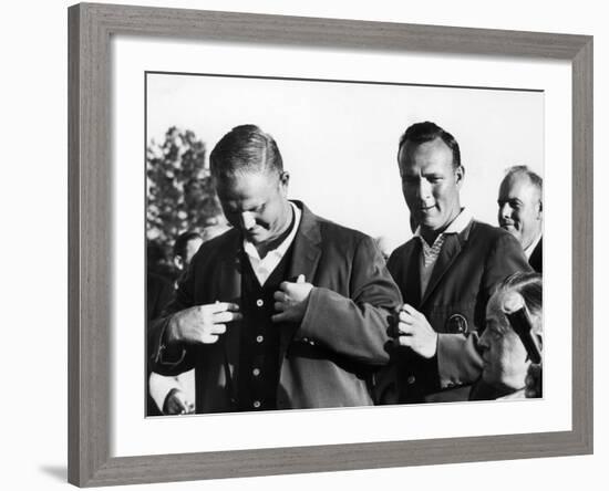 Arnold Palmer Helping Winner of the Masters Golf Tournament Jack Nicklaus-null-Framed Premium Photographic Print