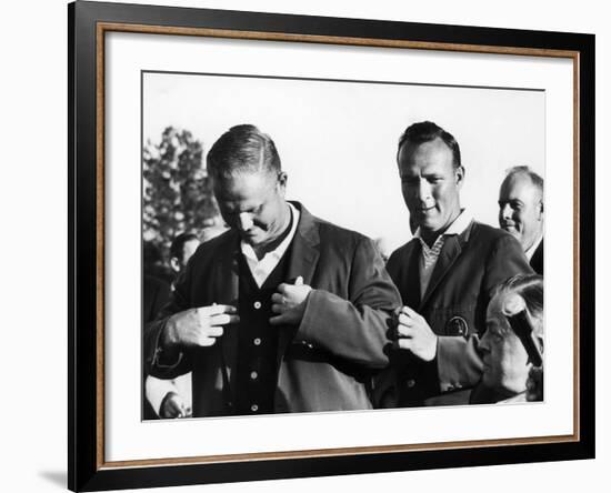 Arnold Palmer Helping Winner of the Masters Golf Tournament Jack Nicklaus-null-Framed Premium Photographic Print