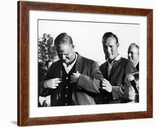 Arnold Palmer Helping Winner of the Masters Golf Tournament Jack Nicklaus-null-Framed Premium Photographic Print