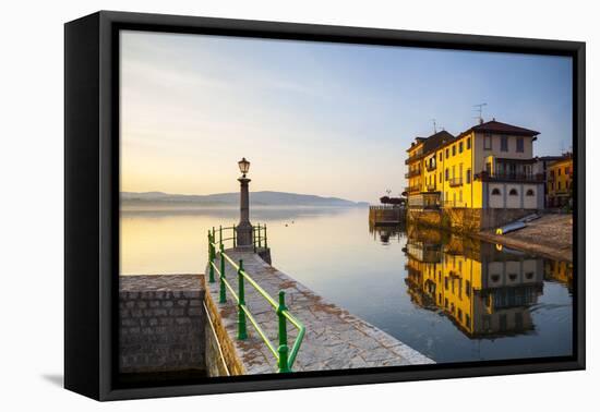 Arona's Picturesque Lake-Front Illuminated at Sunrise, Arona, Lake Maggiore, Piedmont, Italy-Doug Pearson-Framed Premier Image Canvas
