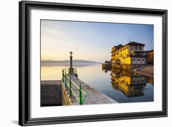 Arona's Picturesque Lake-Front Illuminated at Sunrise, Arona, Lake Maggiore, Piedmont, Italy-Doug Pearson-Framed Photographic Print