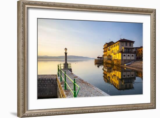 Arona's Picturesque Lake-Front Illuminated at Sunrise, Arona, Lake Maggiore, Piedmont, Italy-Doug Pearson-Framed Photographic Print