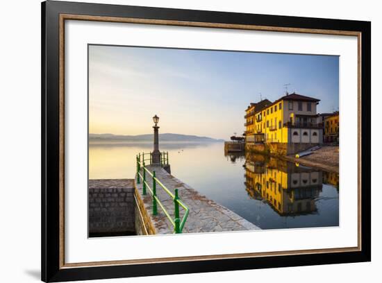 Arona's Picturesque Lake-Front Illuminated at Sunrise, Arona, Lake Maggiore, Piedmont, Italy-Doug Pearson-Framed Photographic Print