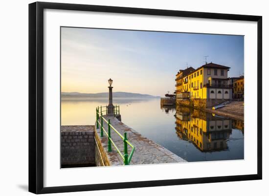 Arona's Picturesque Lake-Front Illuminated at Sunrise, Arona, Lake Maggiore, Piedmont, Italy-Doug Pearson-Framed Photographic Print