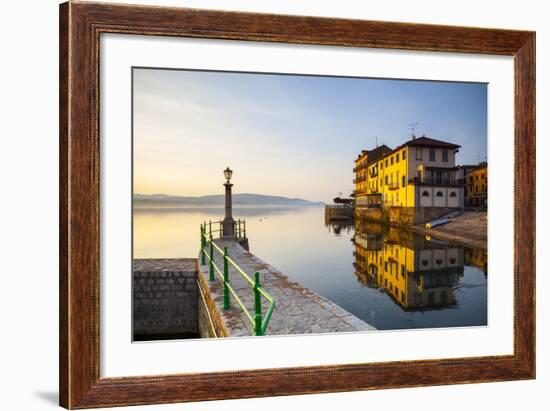 Arona's Picturesque Lake-Front Illuminated at Sunrise, Arona, Lake Maggiore, Piedmont, Italy-Doug Pearson-Framed Photographic Print