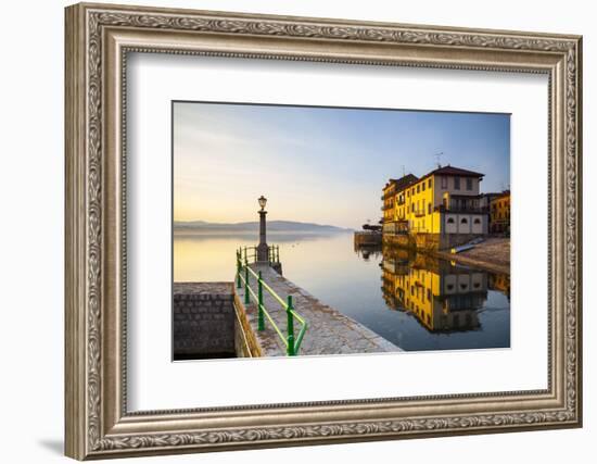 Arona's Picturesque Lake-Front Illuminated at Sunrise, Arona, Lake Maggiore, Piedmont, Italy-Doug Pearson-Framed Photographic Print