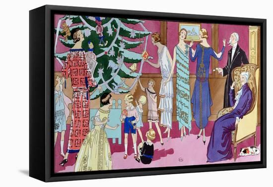 Around the Christmas Tree, Fashion Plate from "Art Gout Beaute" Magazine, December 1923-French School-Framed Premier Image Canvas