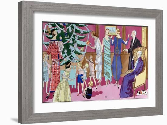 Around the Christmas Tree, Fashion Plate from "Art Gout Beaute" Magazine, December 1923-French School-Framed Giclee Print