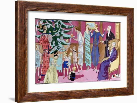 Around the Christmas Tree, Fashion Plate from "Art Gout Beaute" Magazine, December 1923-French School-Framed Giclee Print