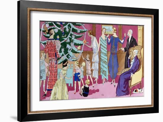 Around the Christmas Tree, Fashion Plate from "Art Gout Beaute" Magazine, December 1923-French School-Framed Giclee Print