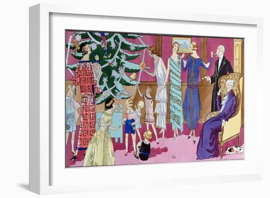 Around the Christmas Tree, Fashion Plate from "Art Gout Beaute" Magazine, December 1923-French School-Framed Giclee Print