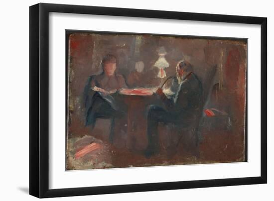 Around the Paraffin Lamp, 1883 (Oil on Board)-Edvard Munch-Framed Giclee Print