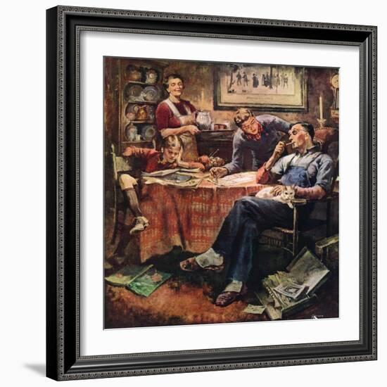 "Around the Table after Dinner,"March 1, 1947-Herman Geisen-Framed Giclee Print