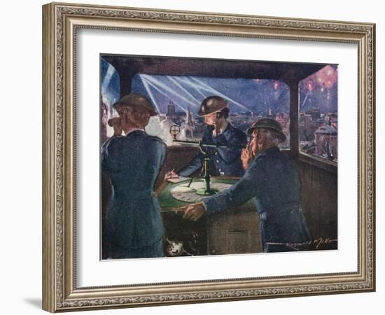 Arp Officers in an Observation Post During the Blitz Reporting on Fires Probably Caused by Bombs-null-Framed Giclee Print