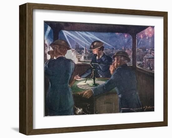 Arp Officers in an Observation Post During the Blitz Reporting on Fires Probably Caused by Bombs-null-Framed Giclee Print