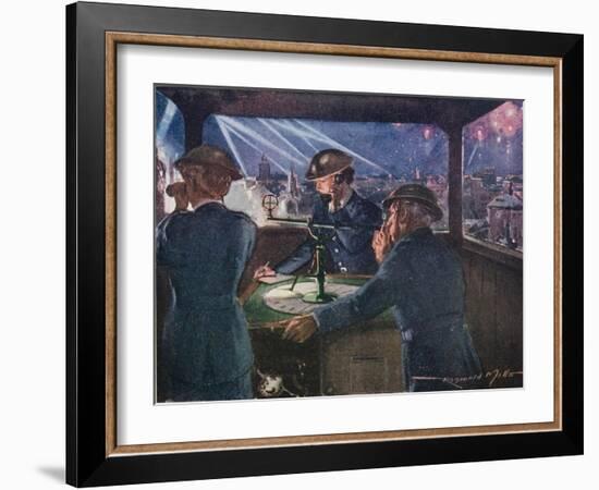 Arp Officers in an Observation Post During the Blitz Reporting on Fires Probably Caused by Bombs-null-Framed Giclee Print